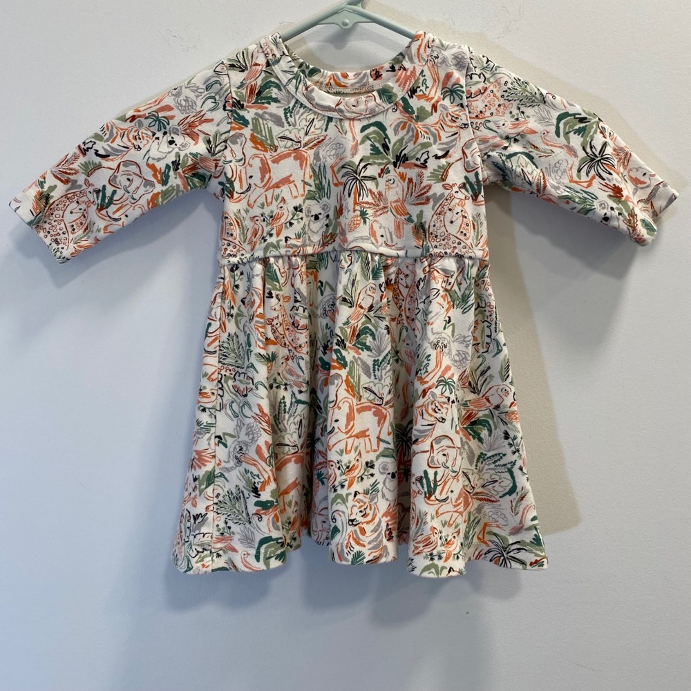 Finn + Emma Dress Girls 18-24M Cream Jungle Safari 100% Organic Cotton Boho Zoo